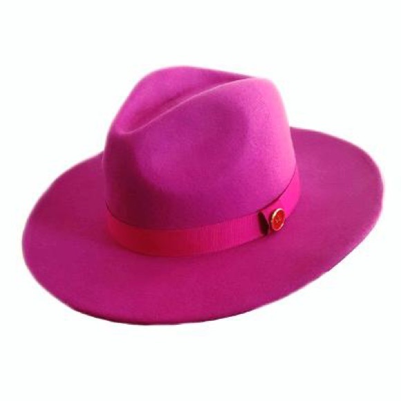 Fuchsia Wide Brim Red Bottom Fedora - Picture 2 of 2